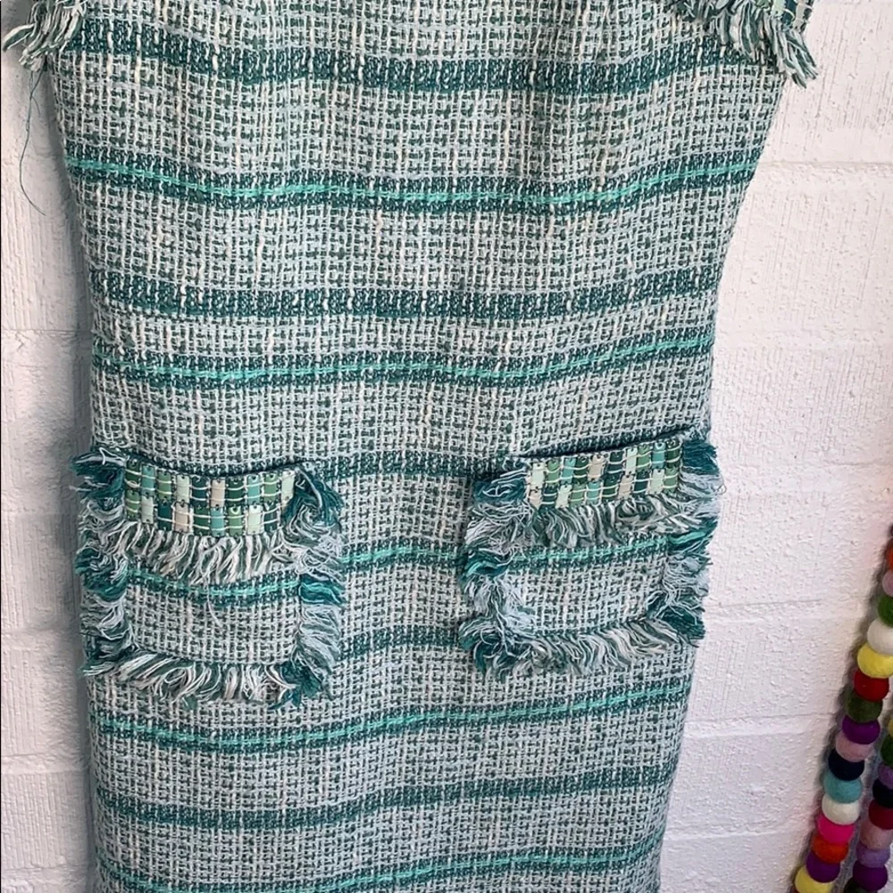 Tory Burch Teal and White Tweed Mini Dress